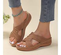 DOIX Dames Orthopédiques Mules Pantoufles Sandales Compensées pour Femmes Sandales À Enfiler D'été À Plateforme Chaussures de Marche en Plein Air À Semelle Souple,Marron,US7/EU38