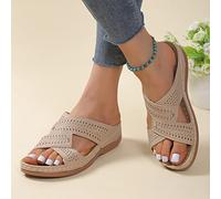 DOIX Dames Orthopédiques Mules Pantoufles Sandales Compensées pour Femmes Sandales À Enfiler D'été À Plateforme Chaussures de Marche en Plein Air À Semelle Souple,Beige,US7/EU38