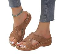 DOIX Dames Orthopédiques Mules Pantoufles Sandales Compensées pour Femmes Sandales À Enfiler D'été À Plateforme Chaussures de Marche en Plein Air À Semelle Souple,Marron,US5/EU36