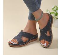 DOIX Dames Orthopédiques Mules Pantoufles Sandales Compensées pour Femmes Sandales À Enfiler D'été À Plateforme Chaussures de Marche en Plein Air À Semelle Souple,Bleu,US6/EU37