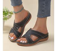 DOIX Dames Orthopédiques Mules Pantoufles Sandales Compensées pour Femmes Sandales À Enfiler D'été À Plateforme Chaussures de Marche en Plein Air À Semelle Souple,Noir,US7/EU38