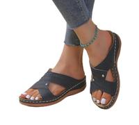 DOIX Dames Orthopédiques Mules Pantoufles Sandales Compensées pour Femmes Sandales À Enfiler D'été À Plateforme Chaussures de Marche en Plein Air À Semelle Souple,Bleu,US7/EU38