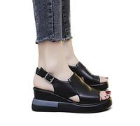 DOIX Espadrilles À Bride de Cheville Femmes Sandales À Plateforme Élégantes Sandales Compensées Sandales À Bouche de Poisson D'été Chaussures en Cuir Antidérapantes,Noir,US6/EU37