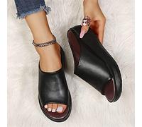 DOIX Mules Compensées Confortables Pantoufles Plateforme avec Soutien Plantaire pour Femmes Sandales D'été À Bouche de Poisson Chaussures de Marche de Plage en Plein Air,Noir,US6/EU37