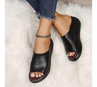 DOIX Pantoufles de Plage Sandales Compensées À Bout Ouvert Chaussures de Marche de Soutien Plantaire de Couleur Unie pour Femmes D'été Sandales de Piscine Antidérapantes,Noir,US8/EU39
