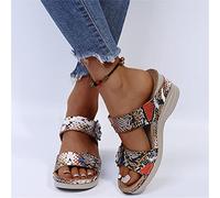 DOIX Sandales À Plateforme Compensées pour Femmes Pantoufles À Enfiler en Similicuir PU Fleurs D'été Mocassins À Imprimé Léopard Chaussures de Marche Mules Confortables,Snake Print,US8/EU39