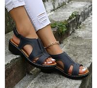 DOIX Sandales Compensées Confortables pour Femmes Sandales de Sport Orthopédiques Sandales À Plateforme D'été avec Bouche de Poisson Chaussures de Plage de Marche,Noir,US6/EU37