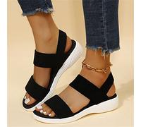 DOIX Sandales Compensées Femme Baskets À Cheville Élastiques À Tricoter À Bout Ouvert D'été Chaussures de Marche À Enfiler Chaussures de Sport Respirantes Décontractées,Noir,US10/EU41