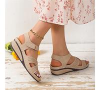 DOIX Sandales de Sport Compensées pour Femmes Sandales Orthopédiques avec Boucle de Cheville À Crochet Chaussures de Marche Antidérapantes pour L'été en Plein Air,Beige,US9/EU40