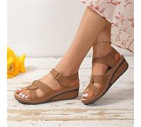 DOIX Sandales de Sport Compensées pour Femmes Sandales Orthopédiques avec Boucle de Cheville À Crochet Chaussures de Marche Antidérapantes pour L'été en Plein Air,Marron,US5/EU36