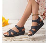 DOIX Sandales de Sport Compensées pour Femmes Sandales Orthopédiques avec Boucle de Cheville À Crochet Chaussures de Marche Antidérapantes pour L'été en Plein Air,Bleu,US9/EU40