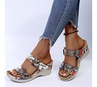 DOIX Sandales Femmes Mules Pantoufles Claquettes À Fleurs Sandales Compensées À Imprimé Léopard Plate-Forme Chaussures Chaussures de Marche de Plage Confortables D'été,Snake Print,US6/EU37