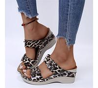 DOIX Sandales Femmes Mules Pantoufles Claquettes À Fleurs Sandales Compensées À Imprimé Léopard Plate-Forme Chaussures Chaussures de Marche de Plage Confortables D'été,Leopard Print,US7/EU38