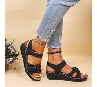 DOIX Sandales Orthopédiques pour Femmes avec Soutien Plantaire Sandales Compensées Confortables À Bouche de Poisson Chaussures de Plage D'extérieur À Semelle Souple,Noir,US5/EU36