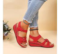 DOIX Sandales Orthopédiques pour Femmes avec Soutien Plantaire Sandales Compensées Confortables À Bouche de Poisson Chaussures de Plage D'extérieur À Semelle Souple,Rouge,US7/EU38