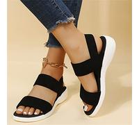 DOIX Sandales Sport Élastiques À Cheville Femmes Chaussures Tissées Plates Baskets Extensibles À Bout Ouvert D'été Chaussures de Marche Confortables et Respirantes,Noir,US6/EU37