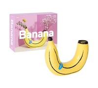 DOIY - Vase Décoratif Moderne en Forme de Banane - Fabriqué en Céramique - Double Espace pour Fleurs - Couleur Jaune - 21,5x6x19 cm