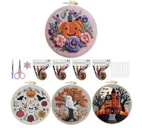Doiyislem Kits De Broderie Halloween Pour Adultes,Set de Broderie Halloween Effrayant Avec Motif | Projets avec Instructions pour Ados et Famille