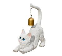 Doiyislem Statuette de Chat en Étirement | Figurine De Chat en Résine avec Clochette sur La Queue | Statuettes Animales pour Décoration D'Intérieur | pour Jardin Entrée Salon Balcon Intérieur