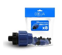 DOJA Barcelona Adaptateur Mâle pour Tuyau PE de Compression - 25x1/2" - Pack 8 - Connexion Rapide, Connecteur pour Tuyau MDPE Installation Facile, Raccord de Plomberie, Résistant, Jonction Arrosage