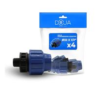 DOJA Barcelona Adaptateur Mâle pour Tuyau PE de Compression - 32x1/2" - Pack 4 - Connexion Rapide, Connecteur pour Tuyau MDPE Installation Facile, Raccord de Plomberie, Résistant, Jonction Arrosage