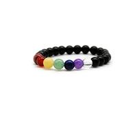 DOJA Barcelona | Bracelet Pierre Naturelle Chakras + Obsidienne | Bracelet Pierres Perles 8mm | Bracelets Elastique Pierre Precieuse Lithotherapie | pour Bracelet Homme, Bracelet Femme