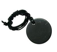 DOJA Barcelona | Collier Shungite Cercle 32mm | Pierre Naturelle | Cordon Noir | Protection Electromagnetique | Pour Femme et Homme