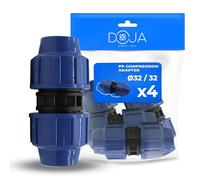 DOJA Barcelona Connecteur pour Tuyaux MDPE PP - 32mm x 32mm - Pack 4 - Raccord Rapide, Connecteur pour Tuyau PE Installation Simple, Adaptateur de Tuyau de Compression, Résistant, Raccord Plomberie