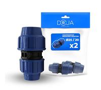 DOJA Barcelona Connecteur Réducteur pour Tuyau d’Eau PE - 25mm x 20mm - Pack 2 - Installation Rapide, Raccord Compression MDPE, Évite Fuites - Manchon Réduction Plastique, Robuste pour Conduite