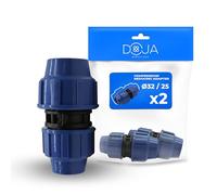 DOJA Barcelona Connecteur Réducteur pour Tuyau d’Eau PE - 32mm x 25mm - Pack 2 - Installation Rapide, Raccord Compression MDPE, Évite Fuites - Manchon Réduction Plastique, Robuste pour Conduite