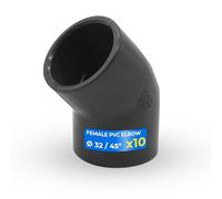 DOJA Barcelona Coude PVC avec Angle de 45° Ø 32mm- Pack 10 - Résistance aux Chocs, Femelle - Installation Facile - Raccord Coudé - Compatible avec Divers Accessoires - Adaptateur Connecteur