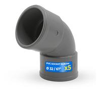 DOJA Barcelona Coude PVC D'évacuation - Ø 32mm - Pack 5 - Coude 67° Femelle - Femelle Installation Facile - Raccord D'évacuation - Élimine Risque de Fuites - Disponible en Plusieurs Tailles
