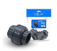 DOJA Barcelona Manchon Détachable PVC - Ø 40mm Femelle - Pack 4 - Installation Facile - Manchon PVC, Utilisation Polyvalente - Raccord Union PVC-U Rigide, Fonction Efficace, Raccord Detechable