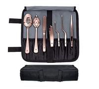 DOJA Barcelona | Outil de Placage de Chef Professionnel | Couleur: Cuivre | 7 Pièces avec Etui | pour Cuisine | Cuillere Perforee, Pincettes Pince Pinces Cuisson, Poisson, Crayon de Chef, Spatule...