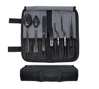 DOJA Barcelona | Outil de Placage de Chef Professionnel | Couleur: Noir | 7 Pièces avec Etui | pour Cuisine | Cuillere Perforee, Pincettes Pince Pinces Cuisson, Poisson, Crayon de Chef, Spatule...
