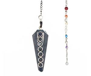 DOJA Barcelona | Pendule Divinatoire 7 Chakras Pierre Shungite | Pierres Lithotherapie, Pierre Precieuse pour la Meditation, Pendule Radiesthesie, Spirituel Objet, Bien Etre, Esoterisme Objet...