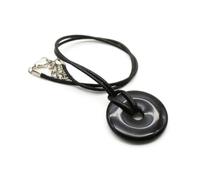 DOJA Barcelona | Pierre Donut Obsidienne Noire | Pendentif Pierre Naturelle avec Cordon Collier | ≈30 * 5mm | 6-8g | Mexique | Pierre Precieuse pour Collier Femme, Collier Homme, Perles pour Bijoux
