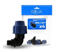 DOJA Barcelona Raccord Coudé Mâle 90 Degrés MDPE PP - Pack 4-20x3/4" - Connecteur Tuyau, Installation Simple Sans Outils, Coude Résistance, Idéal pour Irrigation et Réseau Plomberie