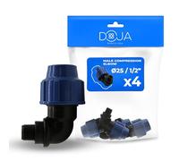 DOJA Barcelona Raccord Coudé Mâle 90 Degrés MDPE PP - Pack 4-25x1/2" - Connecteur Tuyau, Installation Simple Sans Outils, Coude Résistance, Idéal pour Irrigation et Réseau Plomberie