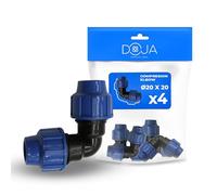 DOJA Barcelona Raccord Coude MDPE 90º - Pack 4-20x20mm - Pièce de Plomberie pour Tuyau d’Eau Potable, Montage Rapide, Résistant, Idéal Jardin et Système d’Irrigation Compression