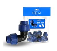 DOJA Barcelona Raccord Coude MDPE 90º - Pack 8-20x20mm - Pièce de Plomberie pour Tuyau d’Eau Potable, Montage Rapide, Résistant, Idéal Jardin et Système d’Irrigation Compression