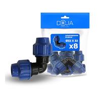DOJA Barcelona Raccord Coude MDPE 90º - Pack 8-32x32mm - Pièce de Plomberie pour Tuyau d’Eau Potable, Montage Rapide, Résistant, Idéal Jardin et Système d’Irrigation Compression