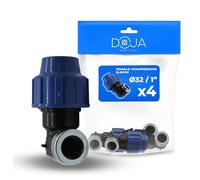 DOJA Barcelona Raccord Coude MDPE Femelle 90º - Pack 4-32x1" - Pièce de Plomberie pour Tuyau d’Eau Potable, Montage Rapide, Résistant, Idéal Jardin et Système d’Irrigation Compression