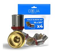 DOJA Barcelona Raccord Multicouche à Sertir Mâle - 16x3/4" - Pack 4 - Connector Multicouche Coudé, Connexions Étanches, Polyvalente, Pose Simple Installation Plomberie, Raccord Coudé à Sertir