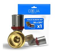 DOJA Barcelona Raccord Multicouche à Sertir Mâle - 20x3/4" - Connector Multicouche Coudé, Connexions Étanches, Polyvalente, Pose Simple Installation Plomberie, Raccord Coudé à Sertir