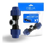 DOJA Barcelona Raccords de Tuyau d’Eau en T en PP MDPE - 20x3/4"x20mm - Installation Rapide - Té de Raccordement Eau, Robuste, Connexion Sûre, Raccord Té Compression, Connector Polyéthylène