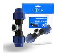 DOJA Barcelona Raccords de Tuyau d’Eau en T en PP MDPE - 32x1"x32mm - Installation Rapide - Té de Raccordement Eau, Robuste, Connexion Sûre, Raccord Té Compression, Connector Polyéthylène