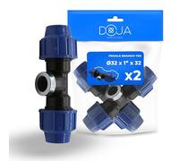 DOJA Barcelona Raccords de Tuyau d’Eau en T en PP MDPE - 32x1"x32mm - Pack 2 - Installation Rapide - Té de Raccordement Eau, Robuste, Raccord Té Compression, Connector Polyéthylène