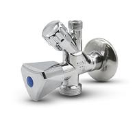 DOJA Barcelona | robinet Equerre Double | Pack 1 | Lavabo et Lave-Linge 1/2"x 3/4"x 3/8" | 115x87mm | Métal et Plastique"}