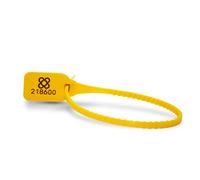 DOJA BARCELONA | Scelles Plastiques de Securite Jaune| 100 unités | 36 cm de Longueur | Brides numérotées pour Valise, conteneurs, portes, camion, transport, logistique entre autres utilisations.